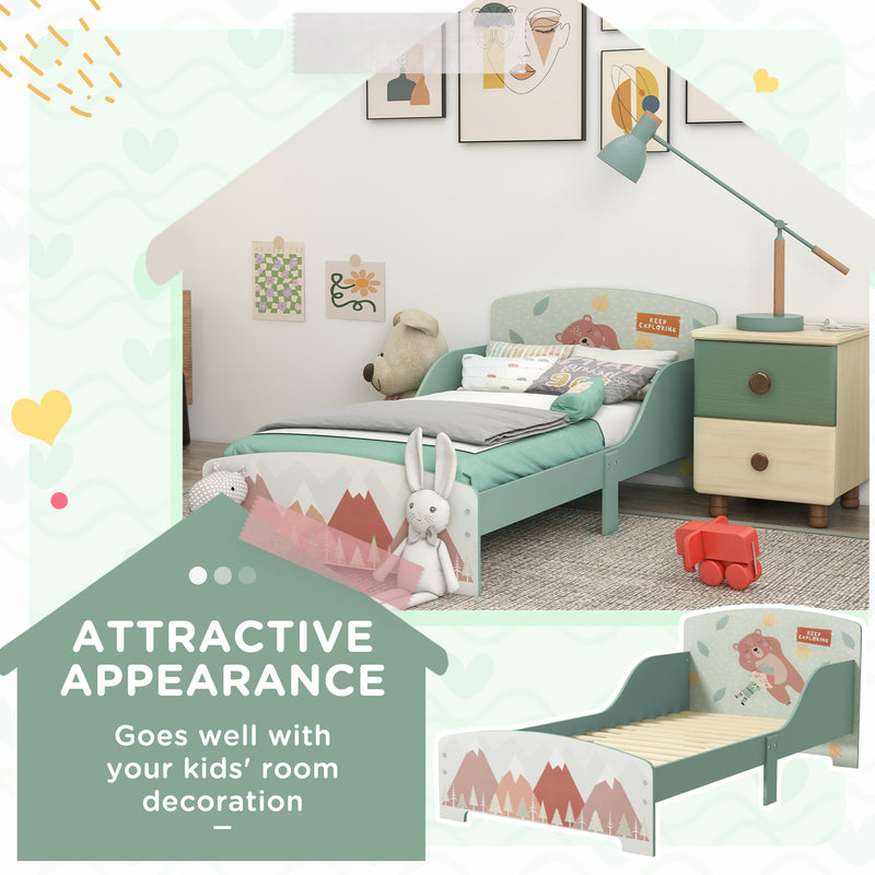 Toddler Bed Frame for Kids Aged 3 to 6 with Low Height Design for Safety Green