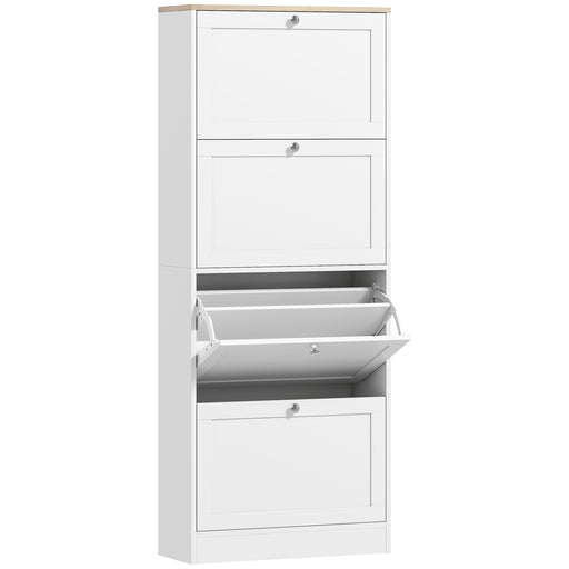 Tall Narrow Shoe Storage Cabinet For Hallway With Slim Space Saving Design, White