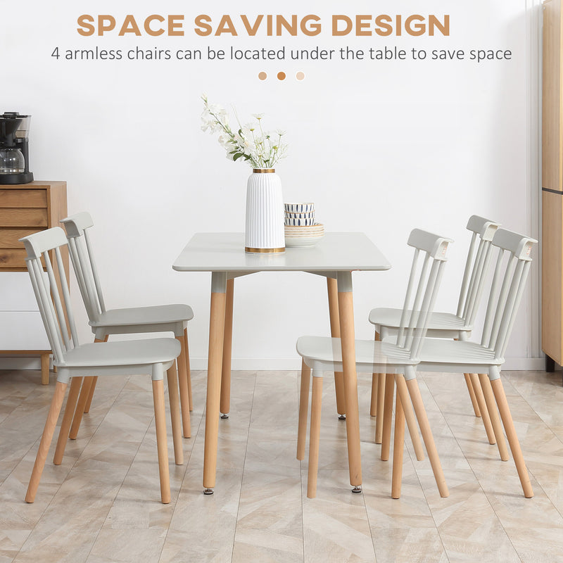 5 Piece Dining Table Set with Space Saving Design and Wood Legs for Small Kitchens Grey
