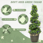 Set of 2 Artificial Boxwood Spiral Topiary Trees with Lavender in Pots 90cm for Indoor Outdoor Decor