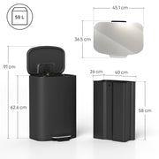 50L Pedal Kitchen Bin with Soft Close Lid and Removable Inner Bucket for Home Black