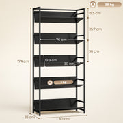 5 Tier Bookcase and Room Divider with Anti Fall Shelves for Organised Storage Black AOSOM