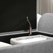 Dark Grey Upholstered Storage Ottoman Bench with Armrests and Rubberwood Legs by HOMCOM