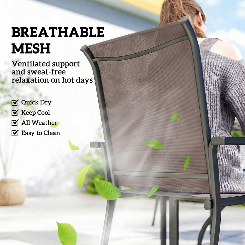Garden Dining Set for 4 with Stackable Mesh Chairs and Square Table With Umbrella Hole Outsunny