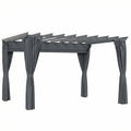 3.6 x 3m Metal Garden Pergola with Retractable Canopy and Curtains for Shaded Outdoor Dining, Dark Grey Outsunny