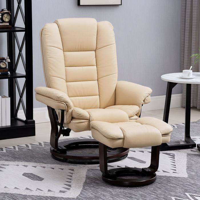Beige Faux Leather Reclining Chair with 135Â° Adjustability and Footstool by HOMCOM