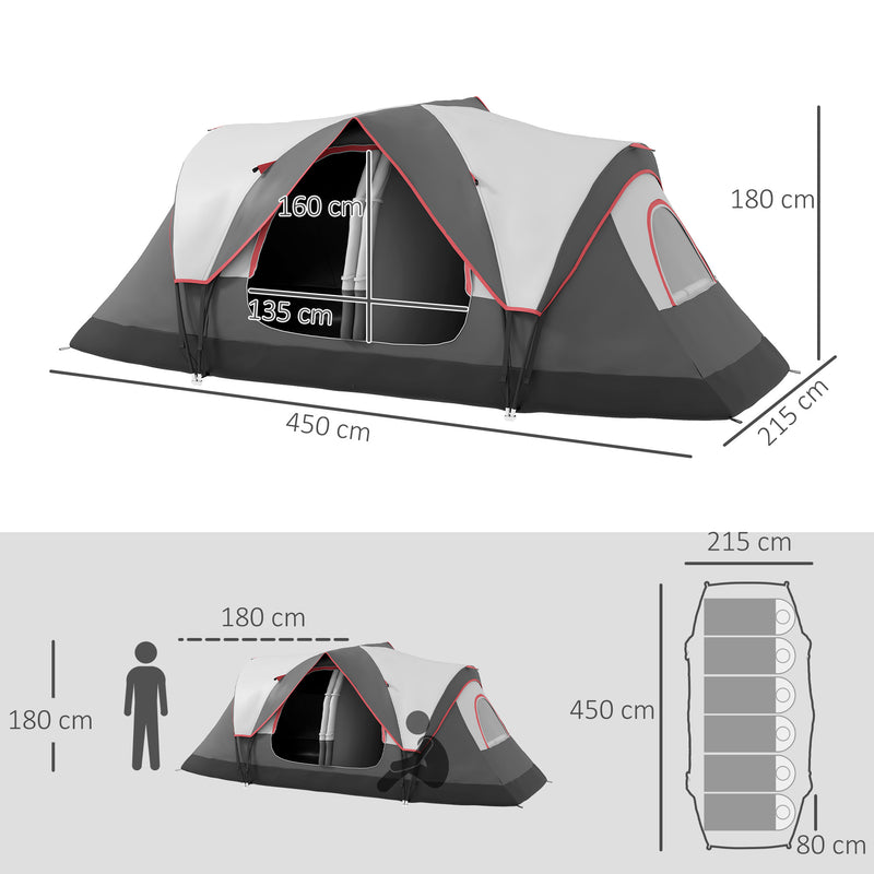 Family Camping Tent with Two Bedrooms and Waterproof Shelter for 6 People Grey