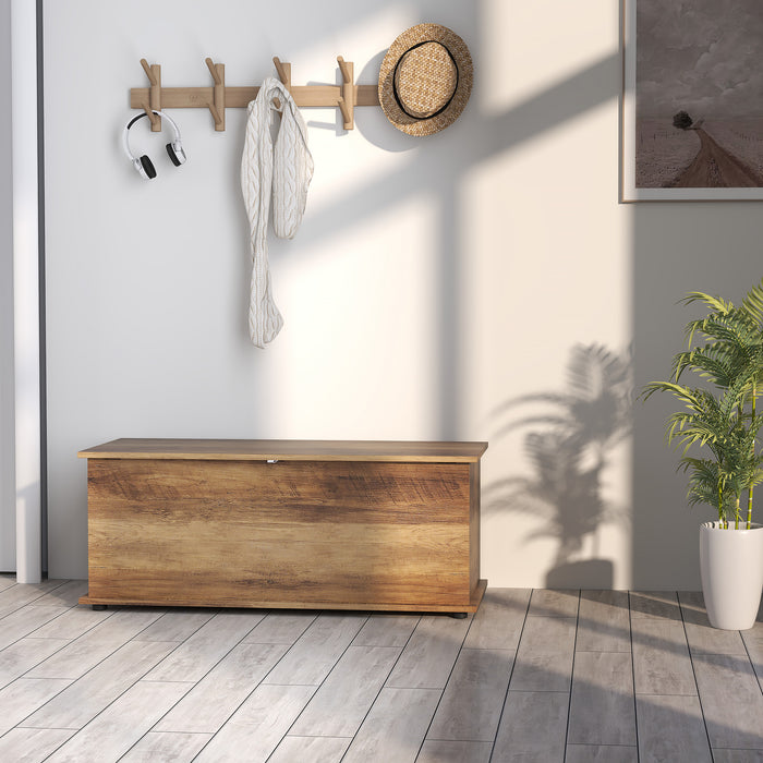 Grey 113L Storage Chest with Flip-Top Lid and Safety Hinges for Living Room or Hallway by HOMCOM