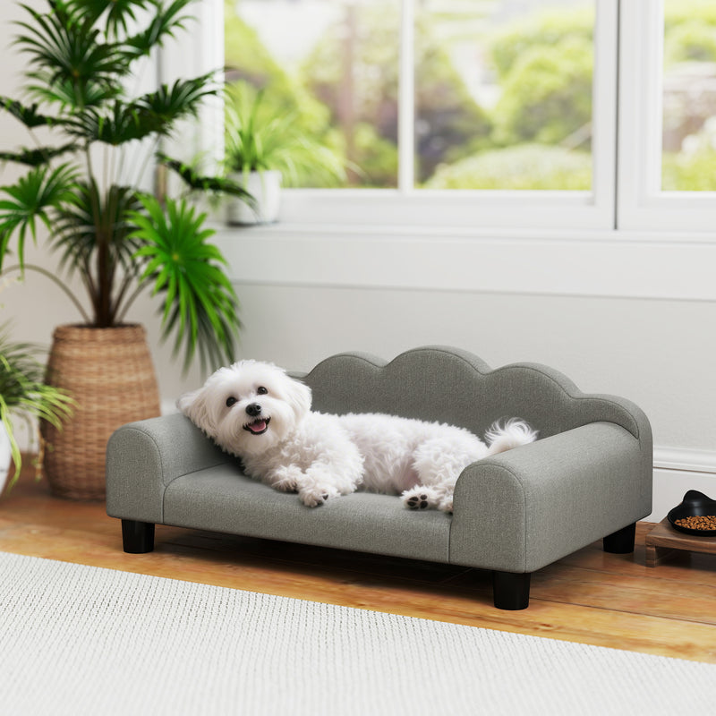 Elevated Dog Sofa Bed with Backrest and Armrests for Small Pets Ideal for Indoors Grey