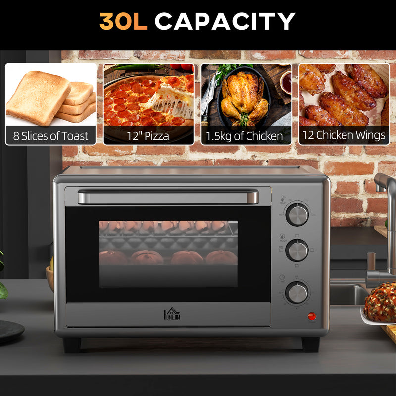 30L Mini Electric Oven with Adjustable Temperature and Accessories for Small Kitchens Silver