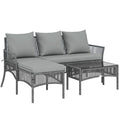 Small Rattan Garden Sofa Set with Loveseat Chaise and Coffee Table for Relaxing Outdoors, Dark Grey Outsunny