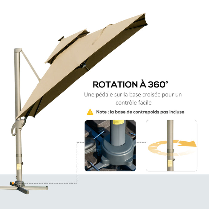Khaki 3 x 3m Aluminium Square Sun Canopy with Adjustable Tilt Poles by Outsunny