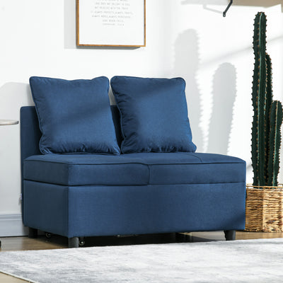 3 in 1 Convertible Single Sofa Bed with Padded Seat and Storage Pocket for Lounge Use, Blue