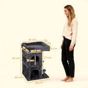 Cat Tree Tower with Two Condos and Scratching Post for Large Cats 66cm Dark Grey AOSOM
