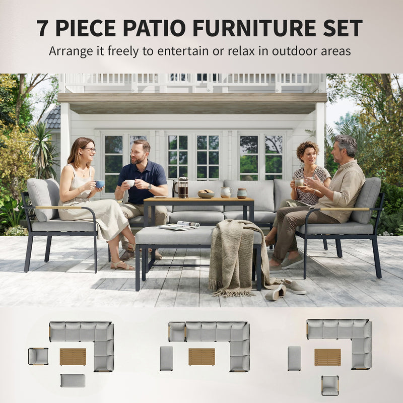 7 Seater Garden Furniture Set with Cushions and Table for Flexible Outdoor Dining Light Grey