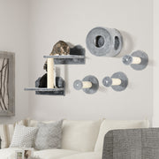 5 Piece Wall Mounted Cat Furniture Set With Perch and Scratching Post Grey AOSOM