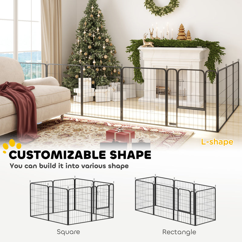 8 Panel Heavy Duty Dog Playpen with Door for Large Dogs 100cm High Indoor Outdoor by PawHut