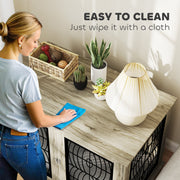 Extra Large Indoor Dog Crate Table With Cushion and Lockable Door For Home Use Grey