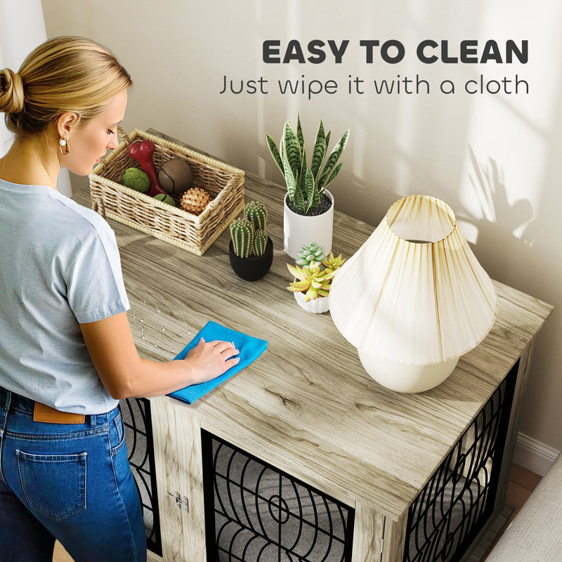 Extra Large Indoor Dog Crate Table With Cushion and Lockable Door For Home Use Grey