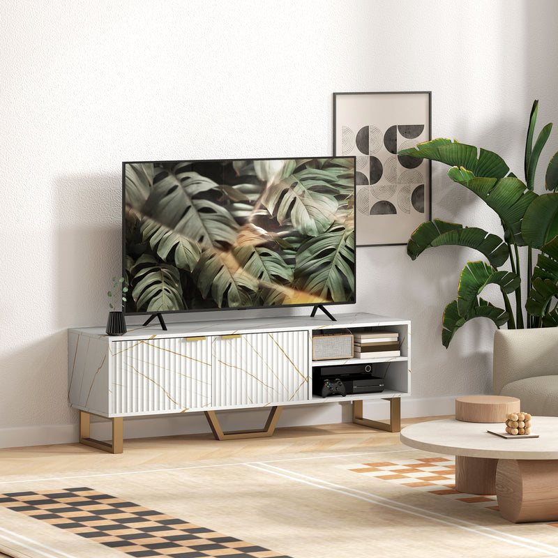 White Marble Effect TV Stand for up to 70 Inch TVs With Shelves and Storage by HOMCOM