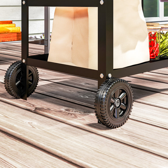 Black BBQ Trolley with Stainless Steel Top Adjustable Shelf and Storage by Outsunny
