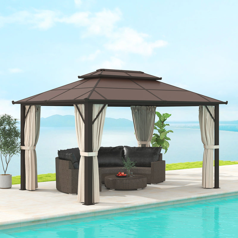 3 x 4m Beige Hardtop Gazebo with UPF30+ Polycarbonate Roof and Mosquito Netting by Outsunny