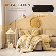 2000W Wall Mounted Ceramic Heater With Fan And Adjustable Thermostat For Home Use, Black