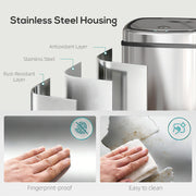 50L Touchless Kitchen Rubbish Bin with Motion Sensor Lid for Home or Office Silver
