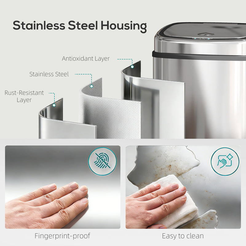 50L Touchless Kitchen Rubbish Bin with Motion Sensor Lid for Home or Office Silver