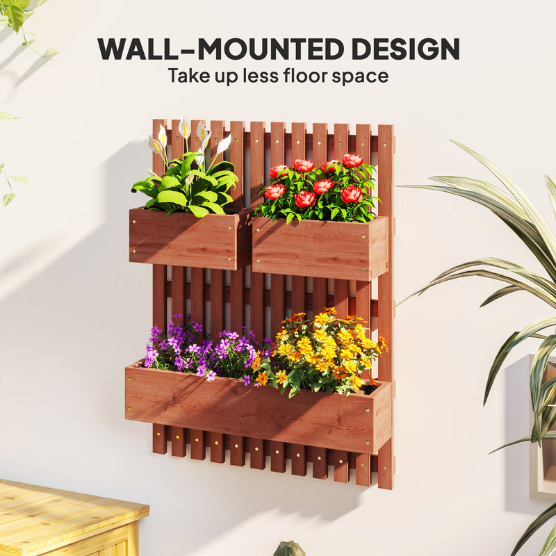 Wall Mounted Wooden Garden Planter with Trellis and Drainage Holes Brown by Outsunny