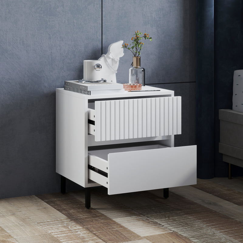 White Two Drawer Bedside Table with Black Legs by HOMCOM