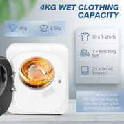 4kg Vented Tumble Dryer 800W Compact Front Load with Smart Mode White by HOMCOM AOSOM