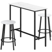 Three Piece Marble Effect Bar Table Set with Stools White and Black by HOMCOM