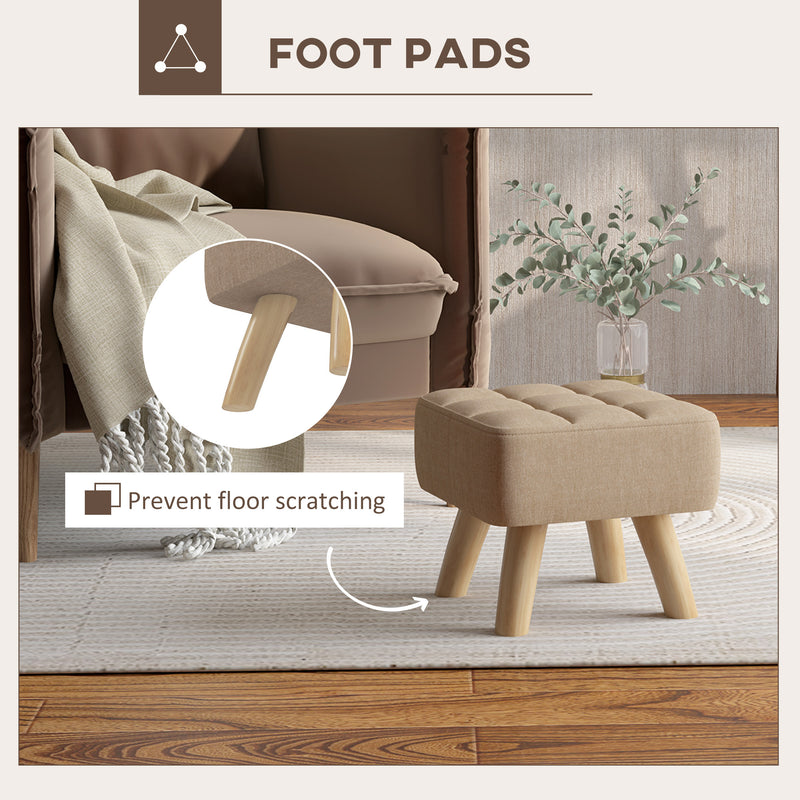 Brown Linen Look Square Padded Footstool Ottoman for Living Room by HOMCOM