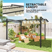 3 x 4m Aluminium Pergola with Retractable Canopy Grey Khaki by Outsunny