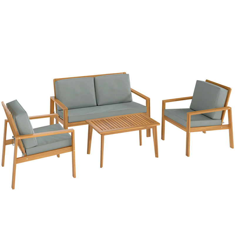 4 Piece Wooden Garden Furniture Set with Soft Cushions in Teak Finish by Outsunny