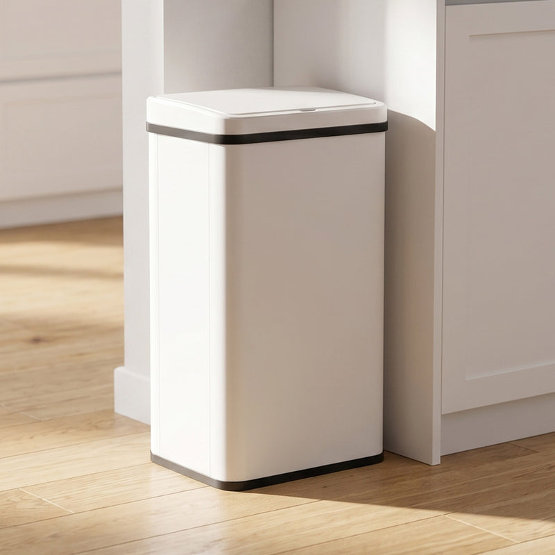 Sensor Kitchen Bin 50L Touch Free Motion Sensor with Soft Close Lid White