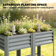 Raised Steel Planter with Shelf for Easy Standing Gardening 150L Silver, Grey Outsunny