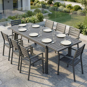 Extendable Garden Dining Table for 6 to 8 People with Slatted Top Aluminium Dark Grey Outsunny