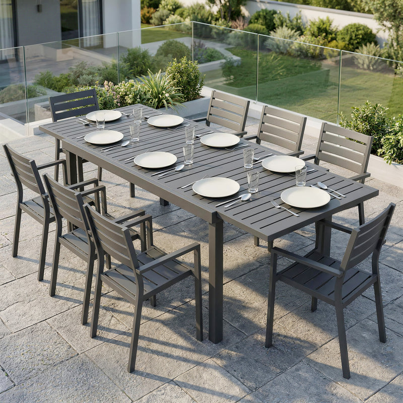 Extendable Garden Dining Table for 6 to 8 People with Slatted Top Aluminium Dark Grey Outsunny