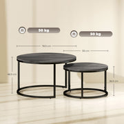 Set of 2 Nesting Coffee Tables with Marble Effect Tops Ideal for Living Room Black
