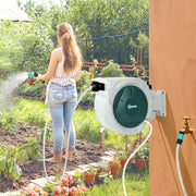 Retractable Wall Mounted Garden Hose Reel 20+2m With Auto Rewind and Spray Nozzle by Outsunny