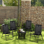4 Piece Black Folding Garden Chair Set with Armrests for Camping Beach or Patio Use