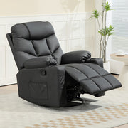 Manual Recliner Armchair With Swivel Base Cup Holders And Footrest For Living Room Black