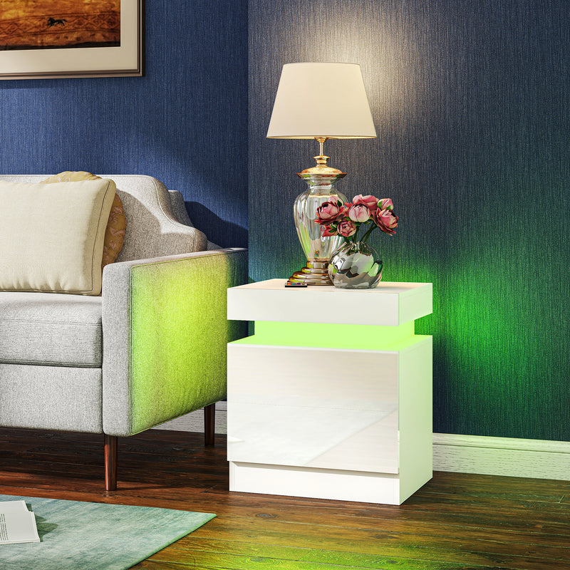 Bedside Tables Set with LED Lighting and Storage Drawers for Modern Bedrooms White