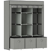 Light Grey Fabric Wardrobe With Shelves Drawers And Rails Ideal For Bedroom Storage