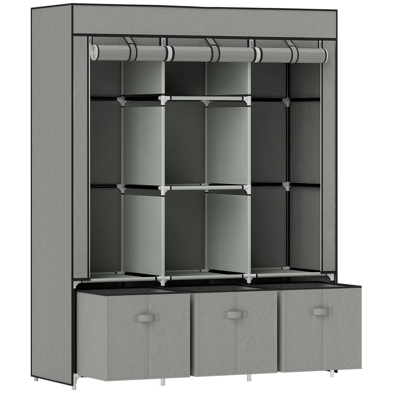 Light Grey Fabric Wardrobe With Shelves Drawers And Rails Ideal For Bedroom Storage