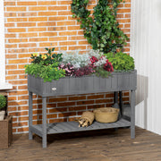 Raised Wooden Garden Planter with 8 Compartments for Herbs and Vegetables Dark Grey AOSOM