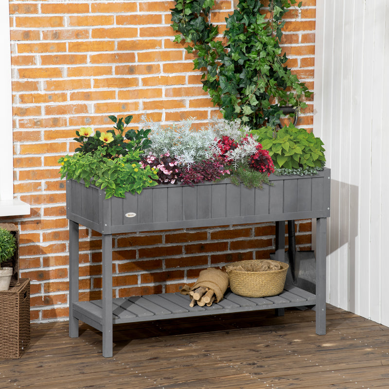 Raised Wooden Garden Planter with 8 Compartments for Herbs and Vegetables Dark Grey AOSOM