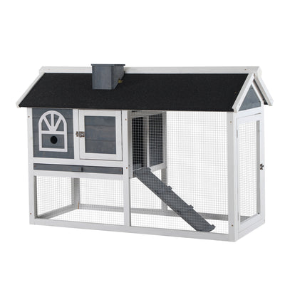 Wooden Guinea Pig and Rabbit Hutch With Pull Out Tray and Ramp for Outdoor Indoor Use, Grey